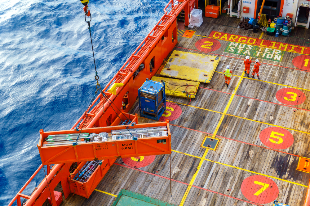 Aerial,View,Of,Lifting,Activities,On,Main,Deck,Supply,Vessel